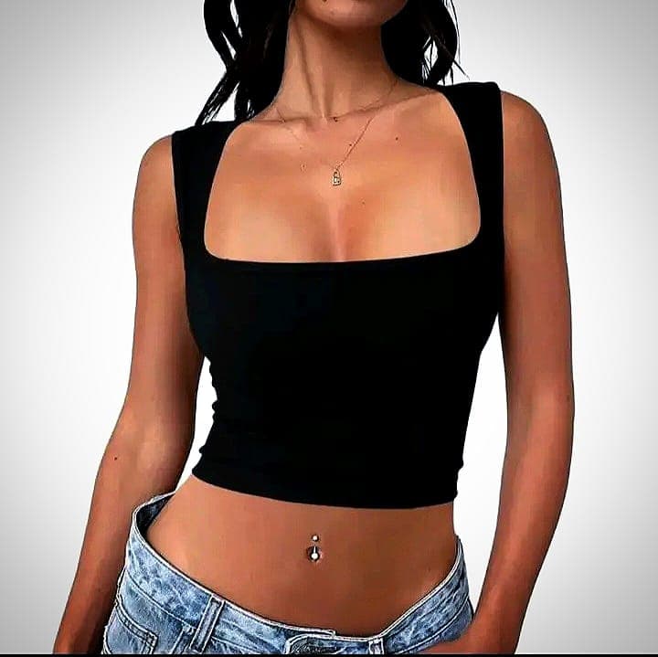 Top Crop Canelado com Decote Quadrado - View 1